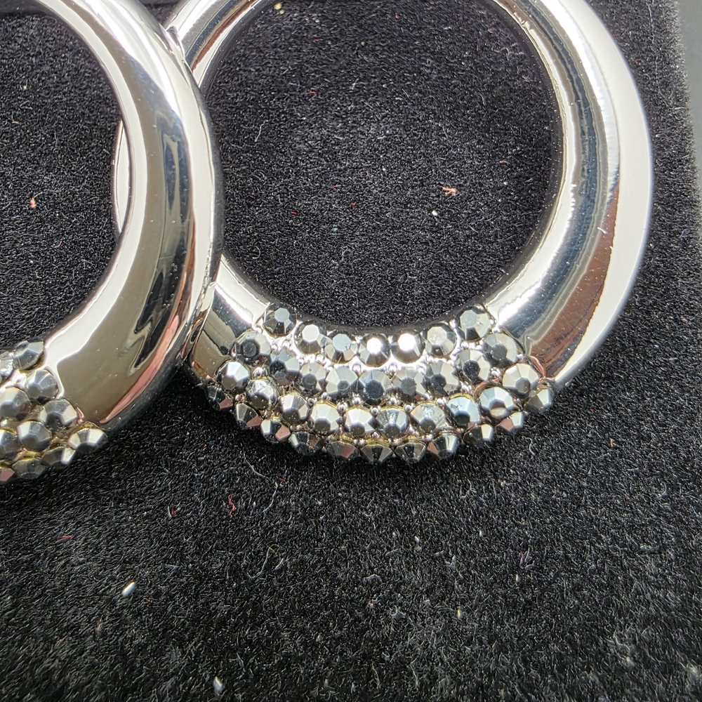 Paparazzi Silver and Black Hoop Earrings (1495) - Picture 2 of 2